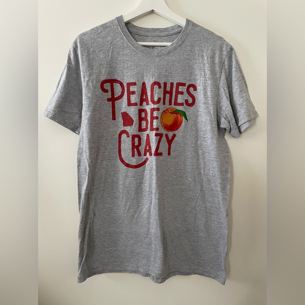 Gray T-Shirt with Red 'Peaches Be Crazy' Print